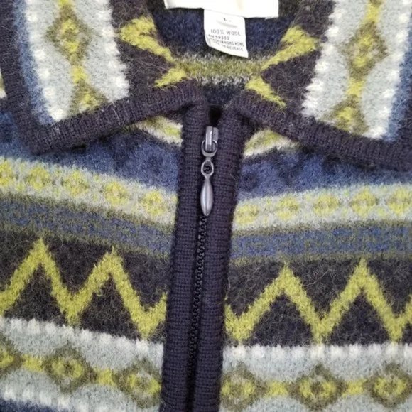 Vintage Wool Sweater Blue & Green Size Large - Picture 5 of 9